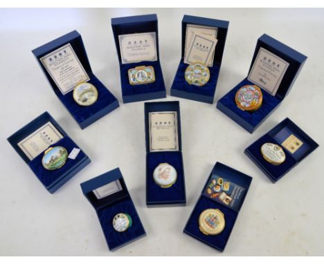 Collection of Halcyon Days enamel trinket boxes, Centenary of Tate Gallery, The Hong Kong box and others as well as some roya