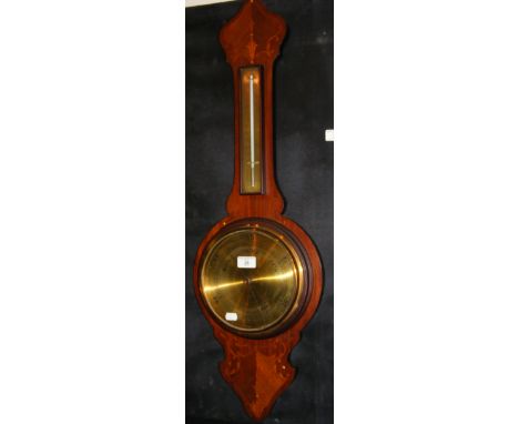 An inlaid wheel barometer/thermometer with brass dial 
