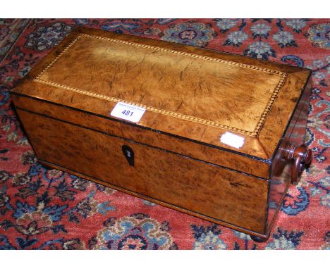 Good quality 19th century three compartment tea caddy with inlaid top - 36cm 