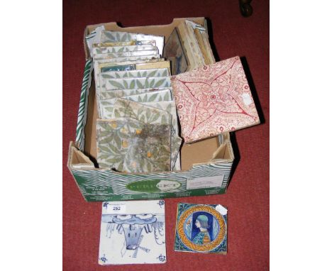 An early Delft tile, together with other Victorian tiles 