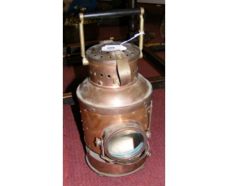 An old railway signalling lamp with 3" lens to the front - standing 40cm high 