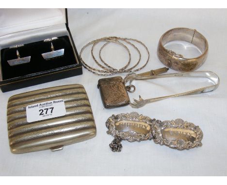Silver bangle, cigarette case, etc. 