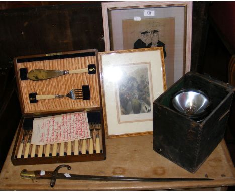 A signalling lamp, sword bayonet, pictures, etc. 