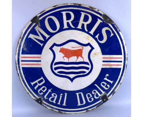 A Morris dealers double sided porcelain enamel advertising sign, diameter 72 cm.