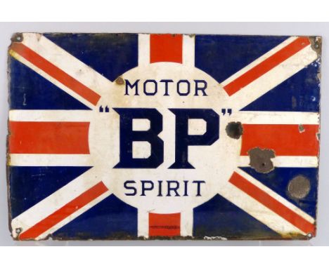 A BP Motor Spirit double sided porcelain enamel advertising sign, 40 x 61 cm.