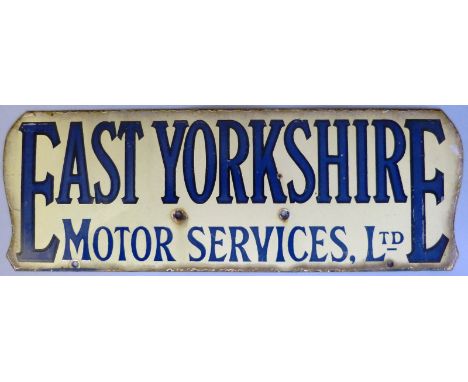 East Yorkshire Motor Services Ltd - a rectangular porcelain enamel single sided sign, 17 x 50 cm.