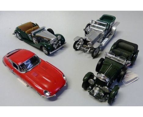 Franklin Mint - 1:24 scale die-cast model of a 1929 Bentley Blower, a 1961 Jaguar E-Type coupe, a 1938 Alvis 4.3 litre and a 