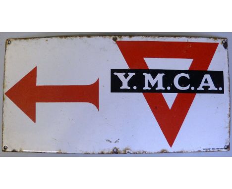 YMCA - a rectangular porcelain enamel single sided direction sign, 25 x 51 cm.