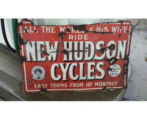 A New Hudson single sided porcelain enamel advertising, for bicycles