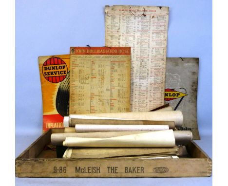 A quantity of Dunlop and Castrol garage lubrication charts, some linen backed.