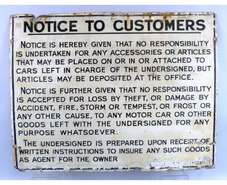 A Notice to Customers single sided porcelain enamel sign, 61 x 79 cm.