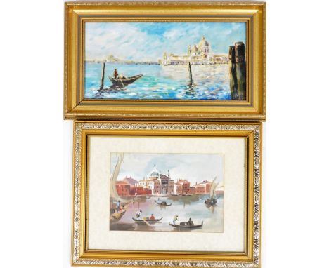 Venetian Scenes. K. Edwards, San Giorgio Maggiore across the lagoon, oil on board, 19cm x 39cm, and B.Royale, Church of the S