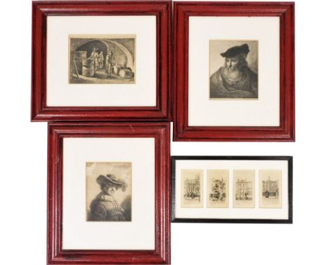 Two antiquarian portrait engravings after Rembrandt, one by Thomas Worbridge, 17cm x 12cm, and two further antiquarian engrav