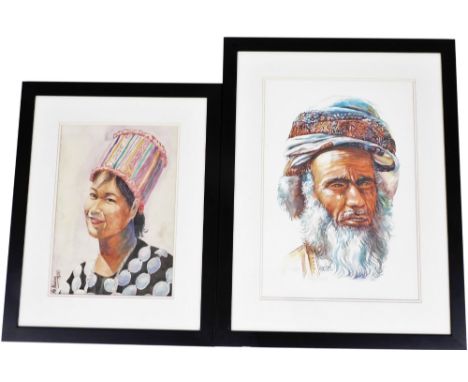 Burmese School. Portrait of a shan or karen lady, watercolour, signed Ko Naing, and dated 2003, 33cm x 23cm, and after Rashmi