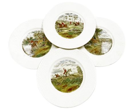 Four Copeland Spode Mansard pattern plates, comprising Drawing the Dingle, Gone Away, Going to Halloa, and The Last Draw.