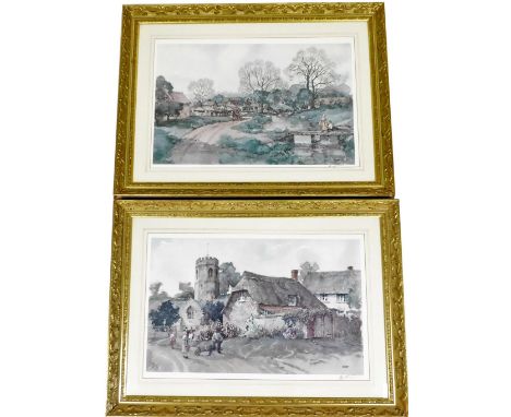 After E R Sturgeon. Somerset village scenes, signed prints, each 40cm x 65cm. 