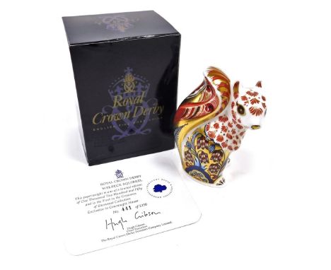 A Royal Crown Derby porcelain Welbeck Squirrel paperweight, first in The Creatures of Sherwood Collection exclusive to Connau