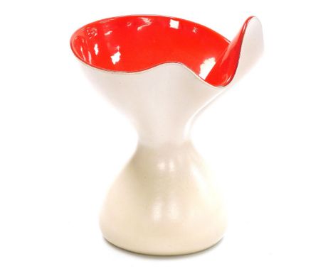 Pol Chambost (1906-1983). 'Corolle' enamel ceramic vase, white glaze with red glaze interior, model number 1055, signed, 27.5