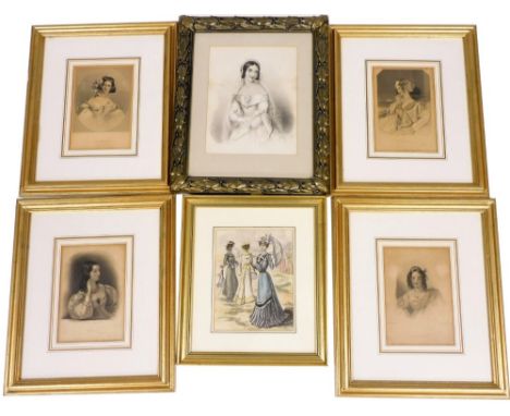A group of 19thC portrait engravings, to include V Coquett drawn by A E Chalon and engraved by H T Ryatt, 15cm x 13cm, Medora