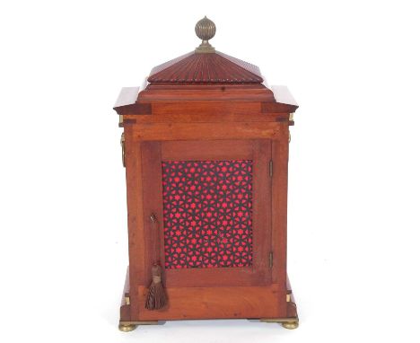 Dent, London, late 19th century mahogany cased bracket clock, the architectural case with applied brass detail and ball finia