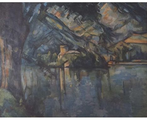 After Paul Cézanne (French 1839-1906), Landscape, framed lithographic print, 20x25ins.