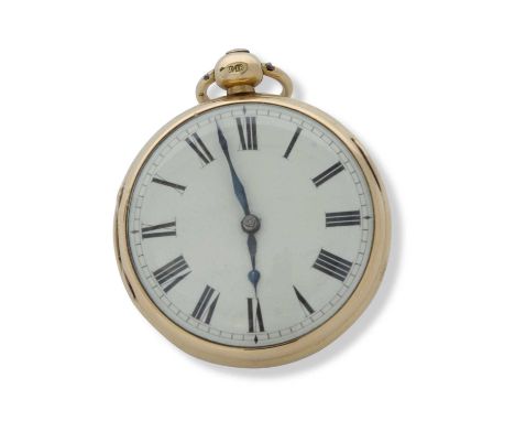 18ct gold open face pocket watch made by Hill of Birmingham, hallmarked in the case, date to London 1820, it has a key wound 