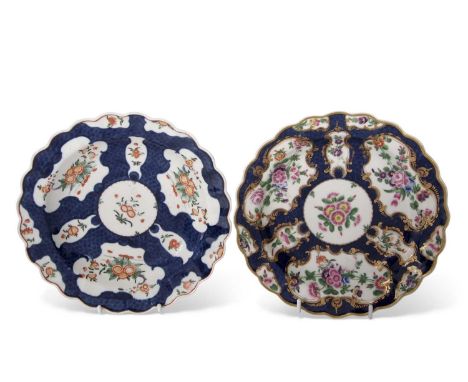Two 18th Century Worcester plates, the blue ground decorated with floral sprays, other plate with Kakiemon design, 19cm diame
