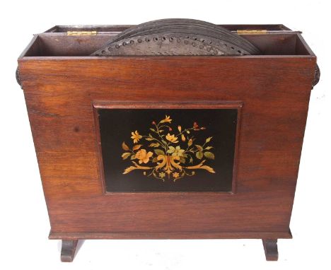 Large polyphon music box set in an architectural case with glazed door together with a hardwood case of metal discs, 40cm dia