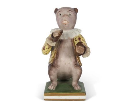 Mid 19th Century Derby porcelain model of a monkey musician with cymbals in his hand