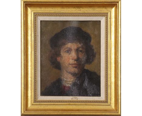 British School, 19th Century, Portrait of a young man wearing a beret, oil on canvas, work appears unsigned. 9x7ins., approxQ