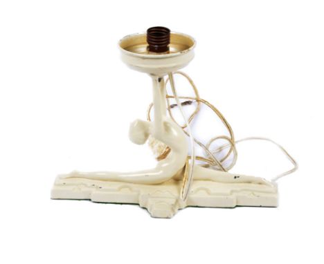 An Art Deco spelter table lamp, in the form of a ballerina, painted white