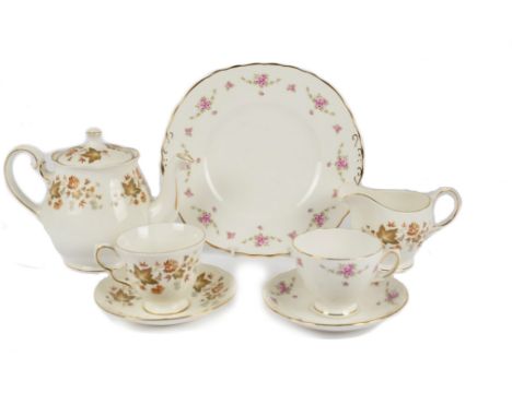 A Colclough 'Autumn Leaves' pattern part tea service, comprising cups, saucers, teapot, coffee pot, side plates, sandwich pla