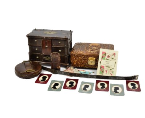 A miscellaneous collection including, two jewellery boxes, lenses, a John Rabone &amp; Sons steel tape measure, B.S. Cooper s