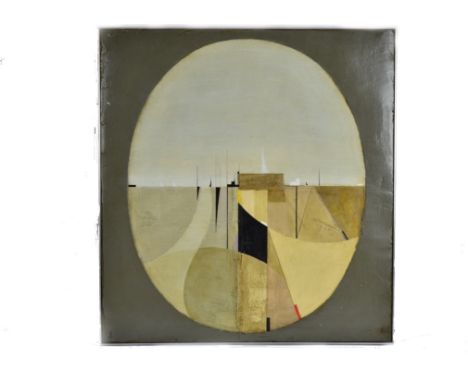 20th Century mixed media on board, 'Abstract in a Green Ovoid', monogrammed 'BL' (lower left), 71 cm x 64.5 cm, framed; toget