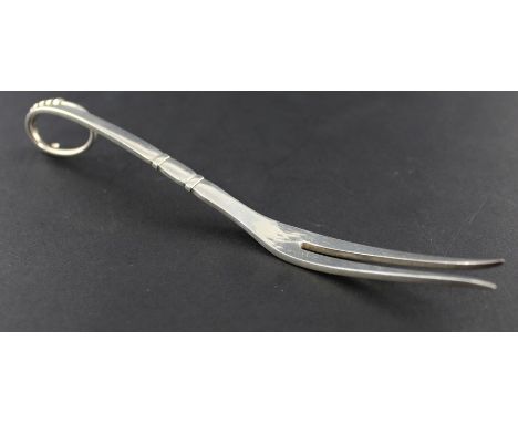 A Georg Jensen "Cold Cut" silver fork, No.41,&nbsp;with tapering stem and graduated beaded looped terminal, verso impressed G