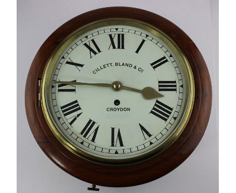 A Victorian Cillett.Bland &amp; Co. mahogany wall clock, late 19th century, key wind single fusee movement, having circular w