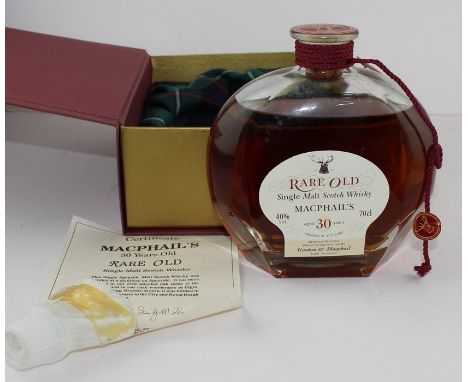 A Gordon &amp; Macphail Rare Single Malt 30 years decanter Scotch Whisky with glass stopper, in original presentation box.