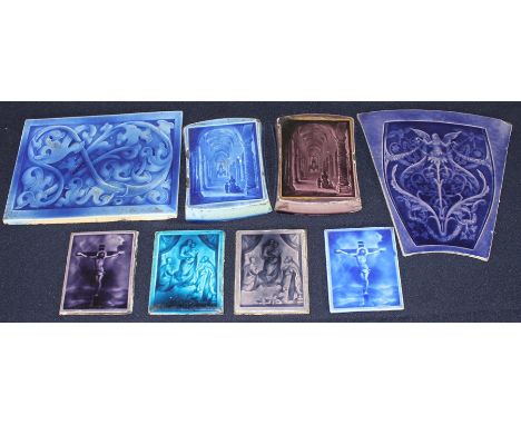 A Group of four 19th century French faience pottery Brevet ADT D'Invention rectangular tiles, depicting religious subjects, 9