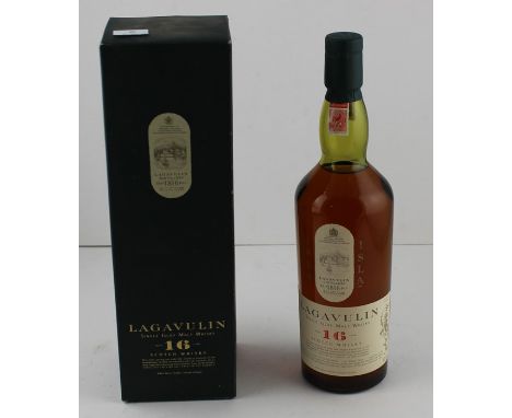 One bottle Lagavulin White Horse Distilleries 16 year Old Single Islay Scotch Whisky, in presentation box.