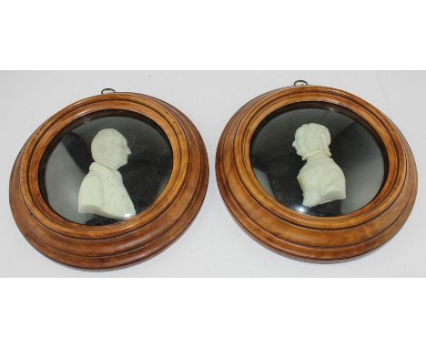 **REOFFER ETWALL JAN £60/£80**Pair of late 19th century French alabaster portrait busts, ovals of a lady and gentleman in pro