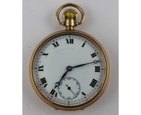 A 9ct. rose gold pocket watch, having white enamel Roman numeral dial with subsidiary Arabic numeral seconds dial, the case b
