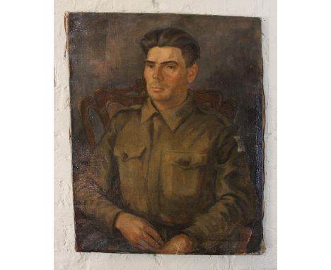 Early 20th Century British School, Portrait of a Military soldier in military dress, seated half length, oil on canvas, 75cm 