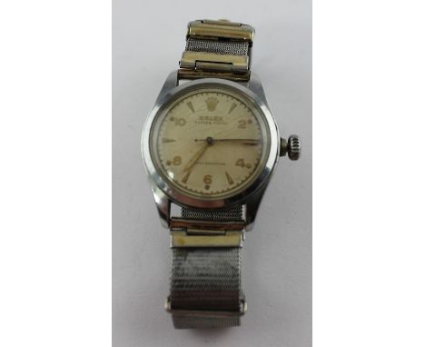 A vintage gentleman's stainless steel Rolex Oyster Royal wrist watch, manual movement, c.1950's, having circular cream dial w
