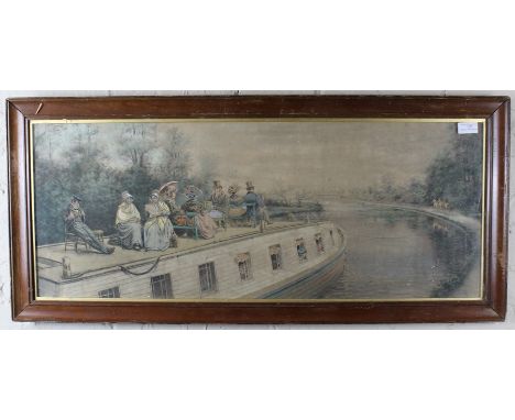 After E L Henry -Study of a horse drawn barge with figures aloft, coloured lithograph, bears signature, 34 cm x 85 cm