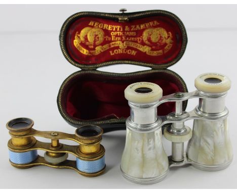 A pair of Negretti &amp; Zambra mother &amp; pearl opera glasses, late 19th century, one eye piece marked "Negretti &amp; Zam