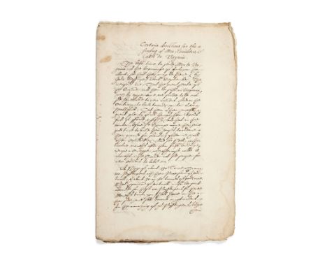 America, Colony of Virginia.- Certaine directions for the sending of Men, Comodities, &amp; Cattle to Virginia, manuscript in