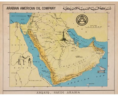 Saudi Arabia.- Saudi Aramco (publisher) Abqaiq, Saudi Arabia, lithograph printed in colours, text in English and Arabic, shee