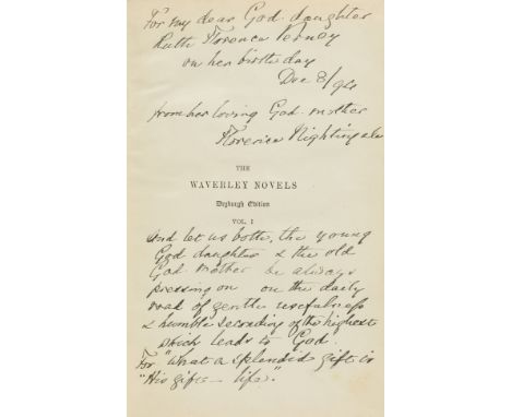 Nightingale (Florence).- Scott (Sir Walter) Waverly or 'Tis Sixty Years Since, vol. 1 only, "For my dear God-daugher Ruth Flo