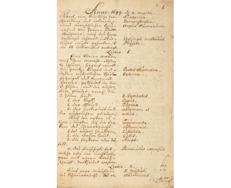 Medical.- [Lecture notes], manuscript in Latin, 31pp., and 7pp. in German in a later hand, 1f. corner torn away, browned, ori