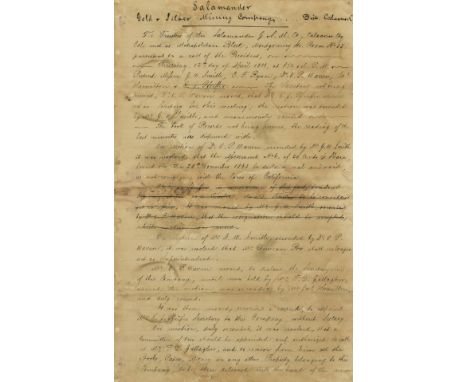 Mining.- California Gold &amp; Silver.- Small archive of manuscript material relating to the activities of the Salamander Gol